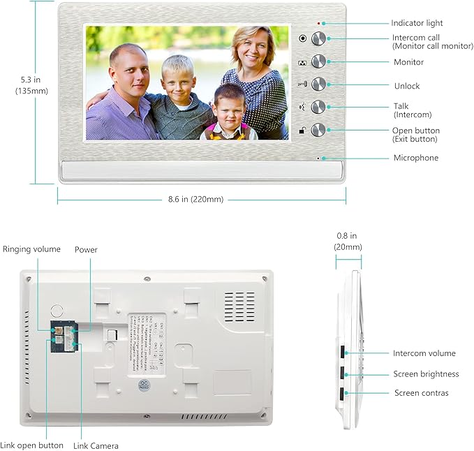 toncont 7 Inches Video Doorbell Intercom System, Video Door Phone System - Image 4