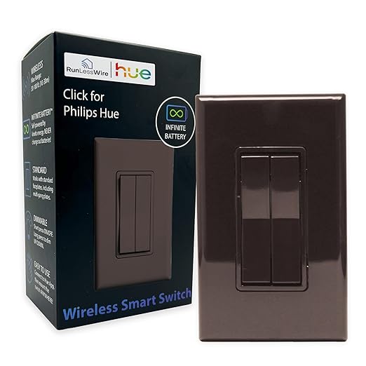 RunLessWire Click for Philips Hue – Battery-Free Wireless Smart Light Switch by RunLessWire