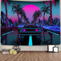 Ine Ive Urban Street Scene Tapestry Cars Palm Trees Sunset Starry Sky Wall Decoration Psychedelic Colorful Punk Tapestry for Living Room Bedroom Decor (#1, 90 * 84)