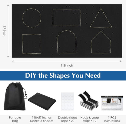 100% Blackout Curtains for Bedroom,Black Out Window Cover, Portable Window Blinds,Travel DIY Window for Baby Nursery,Dorm Room and Media Room (Black 118"x57")