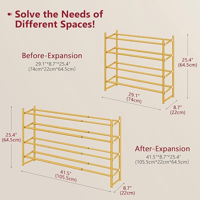 Tajsoon Expandable Shoe Rack for Closet 4 Tier, 29“-41“Adjustable & Stackable - Image 3