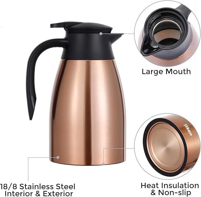 Tiken 51 Oz Thermal Coffee Carafe, Stainless Steel Insulated Vacuum Coffee - Image 4