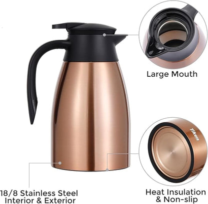 Tiken 51 Oz Thermal Coffee Carafe, Stainless Steel Insulated Vacuum Coffee - Image 4