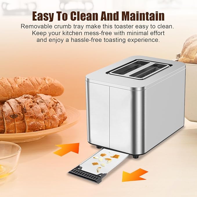 Touch Screen Toaster 2 Slice, Stainless Steel Toasters Digital Timer 2 Slot - Image 8