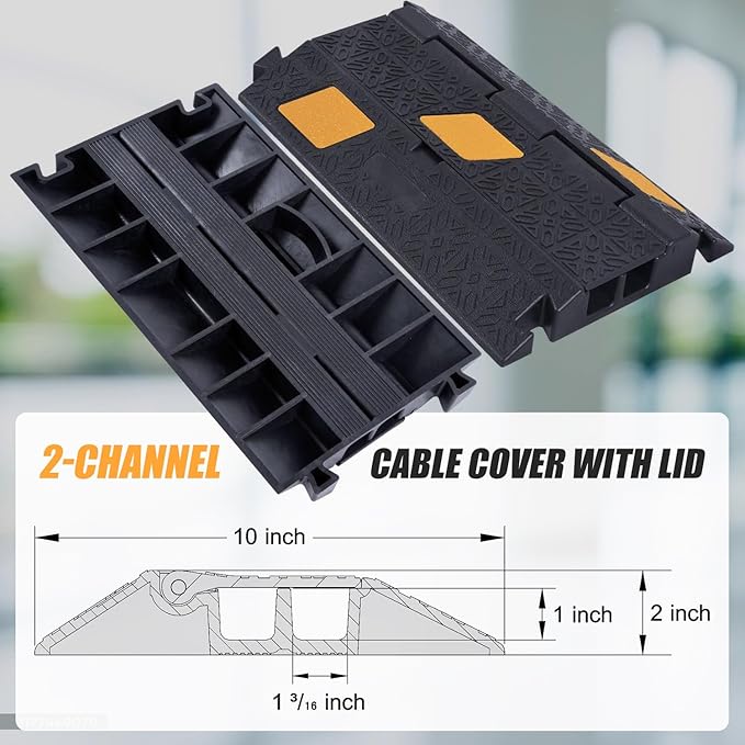 OranLite 6 Pack 2-Channel Rubber Cable Protector Ramp, Visible at Night - Image 6