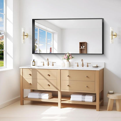Black Bathroom Mirror, 24x48 Inch Rectangular Framed Mirror, Large Wall Mounted - Image 2