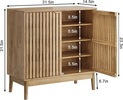 Shoe Cabinet with 2 Doors and Shelves, 4-Tier Shoe Cabinet Storage - Image 2