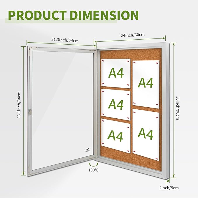 Lockable Outdoor Enclosed Bulletin Board, Weatherproof Cork Noticeboard - Image 4