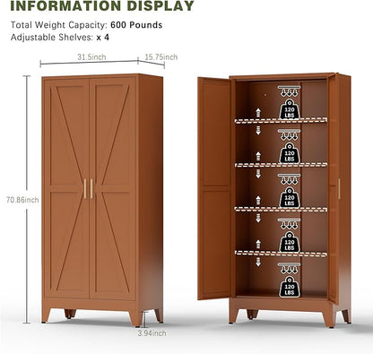 COFaR 5 Tier Metal Kitchen Storage Cabinets, Farmhouse Tall Cabinet - Image 3