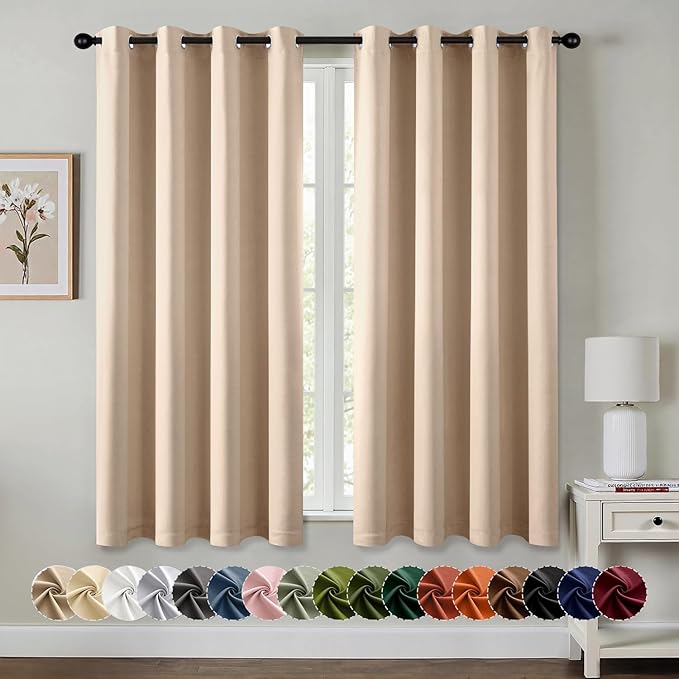 MIULEE Beige Blackout Curtains for Bedroom Living Room 63 Inches Long 2 Panels by MIULEE