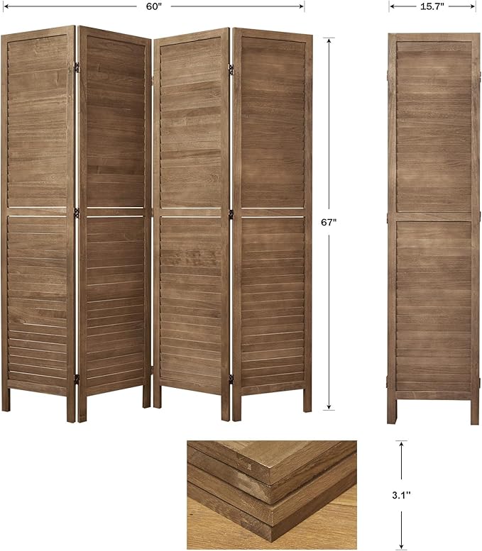 Room Dividers and Folding Privacy Screens, Wood Louvered Separators Divider Wall - Image 5