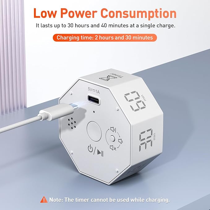 Secura Pomodoro Timer, Rotating Cube Time Tracker, Flip Gravity Sensor - Image 5