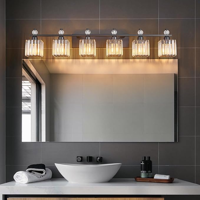 FDPBY Vanity Lights 6-Light Modern Crystal Vanity Light Sand Black Bathroom - Image 3