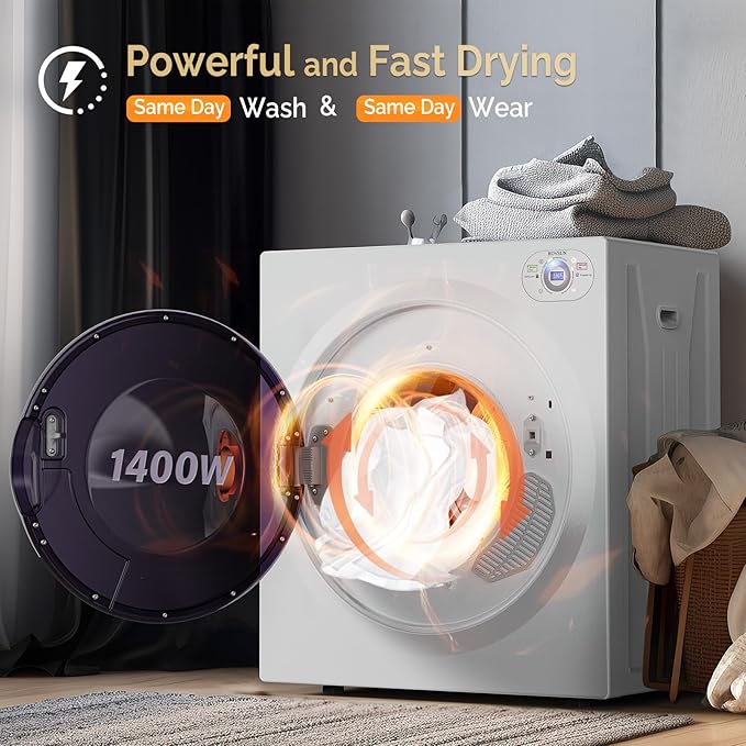 ROVSUN 2.6 Cu.Ft Portable Clothes Dryer, 1400W Fast Drying Front Load Tumble - Image 2