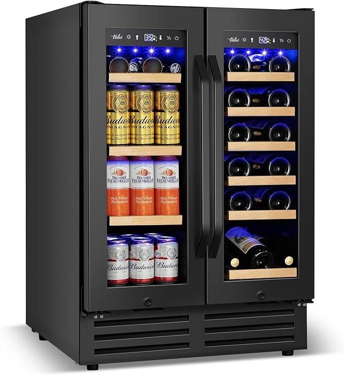 Wine and Beverage Refrigerator Black, 24 Inch Beverage Cooler Under Counter by Velivi