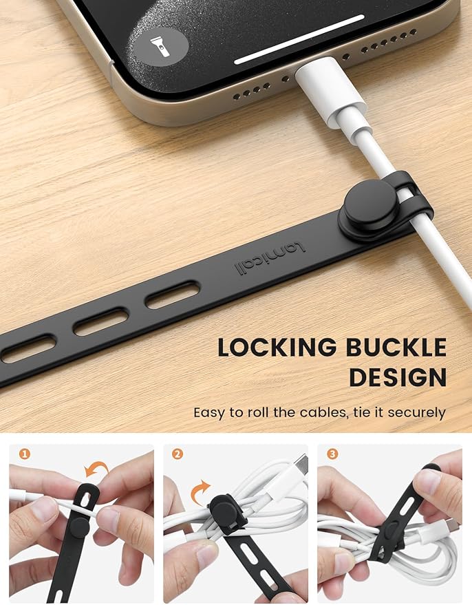 10Pack Silicone Cable Ties Cord Organizer Wrap - Image 3