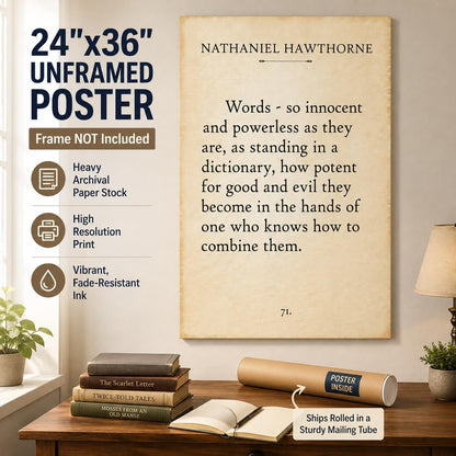 Nathaniel Hawthorne Words Quote Wall Art 24x36 Unframed Poster Words So Innocent and Powerless How Potent for Good and Evil Literary Print for Writers Authors Teachers Library Office Décor