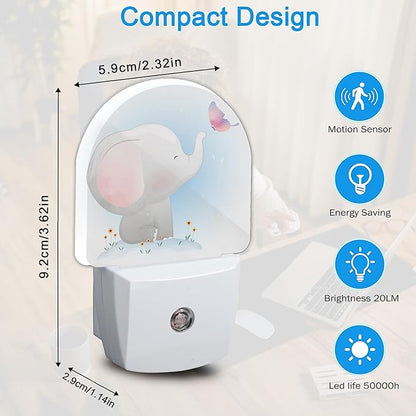 YESPOAK Cute Little Elephant Play Butterfly Dusk to Dawn Night Light Auto - Image 2