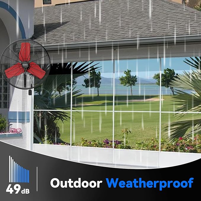 Pro 9500 CFM 24" Outdoor IP44 Waterproof Wall Mount Fan, 3-Speed Oscillating - Image 5
