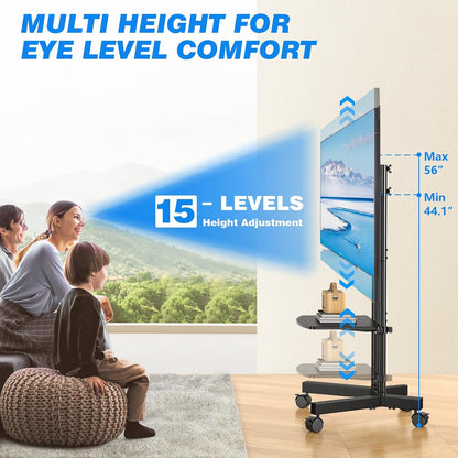 rfiver rolling tv stand with laptop shelf, mobile, side view