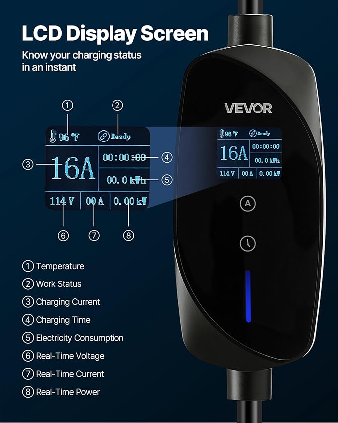 VEVOR Level 1&2 EV Charger, 16 Amp Adjustable Current, Electric Vehicle - Image 5