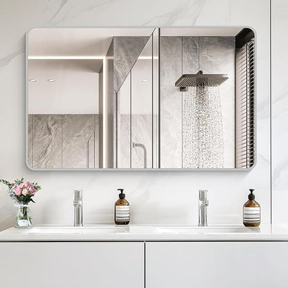 48x30 Inch Silver Bathroom Mirror, Metal Framed Silver Rectangle Mirrors - Image 8