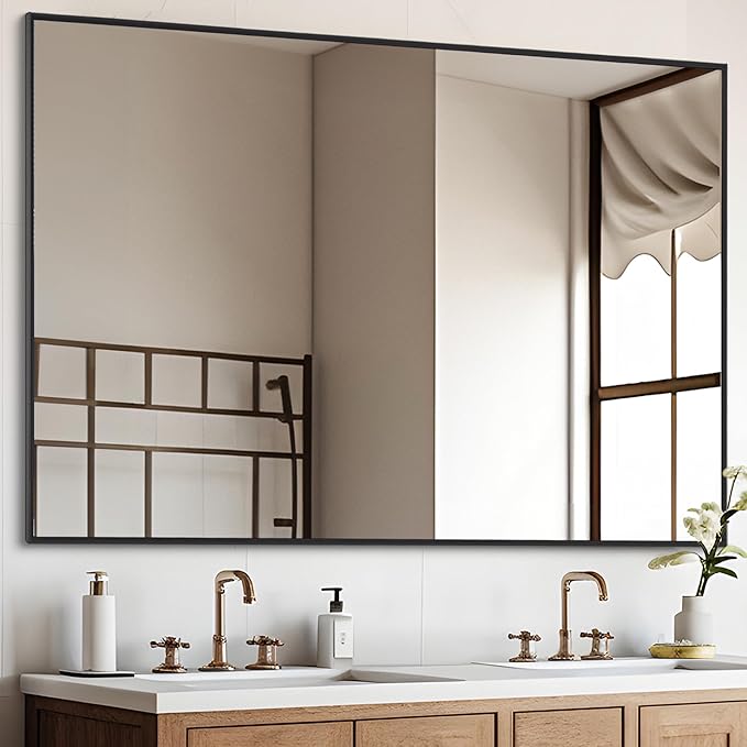 Black Bathroom Mirror for Wall, 36x48 Inch Rectangle Mirrors - Image 2