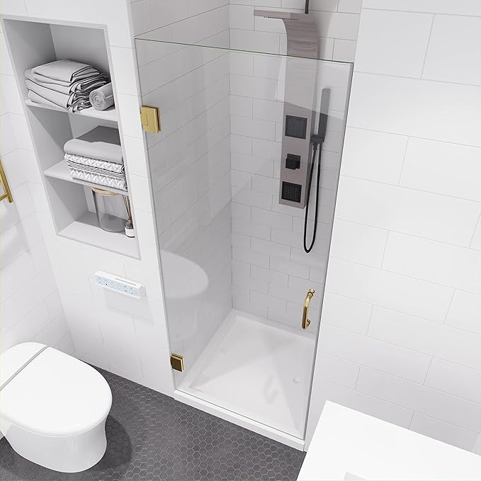 ANZZI 70" x 24" Frameless Shower Door in Brushed Gold, Water Repellent Glass - Image 3