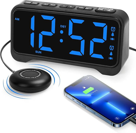 Loud Alarm Clock for Heavy Sleepers Adults, Vibrating Bed Shaker Alarm Clock by ROCAM