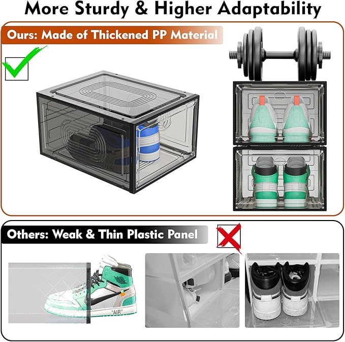 6 Pack Thicken Shoe Organizer Stackable, Upgraded Sturdy Shoe Storage Box - Image 4