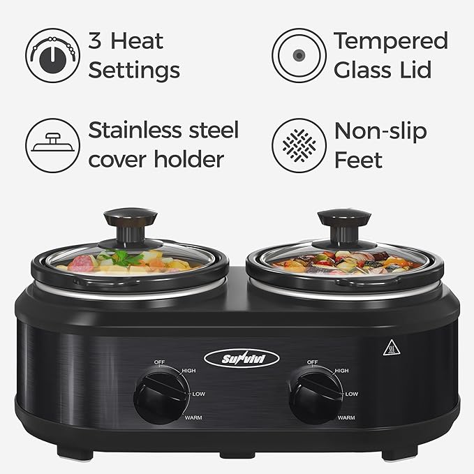 Sunvivi Double Slow Cooker, 2 Pot Small Mini Crock Buffet Servers and Warmer - Image 3