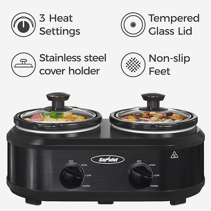 Sunvivi Double Slow Cooker, 2 Pot Small Mini Crock Buffet Servers and Warmer - Image 3