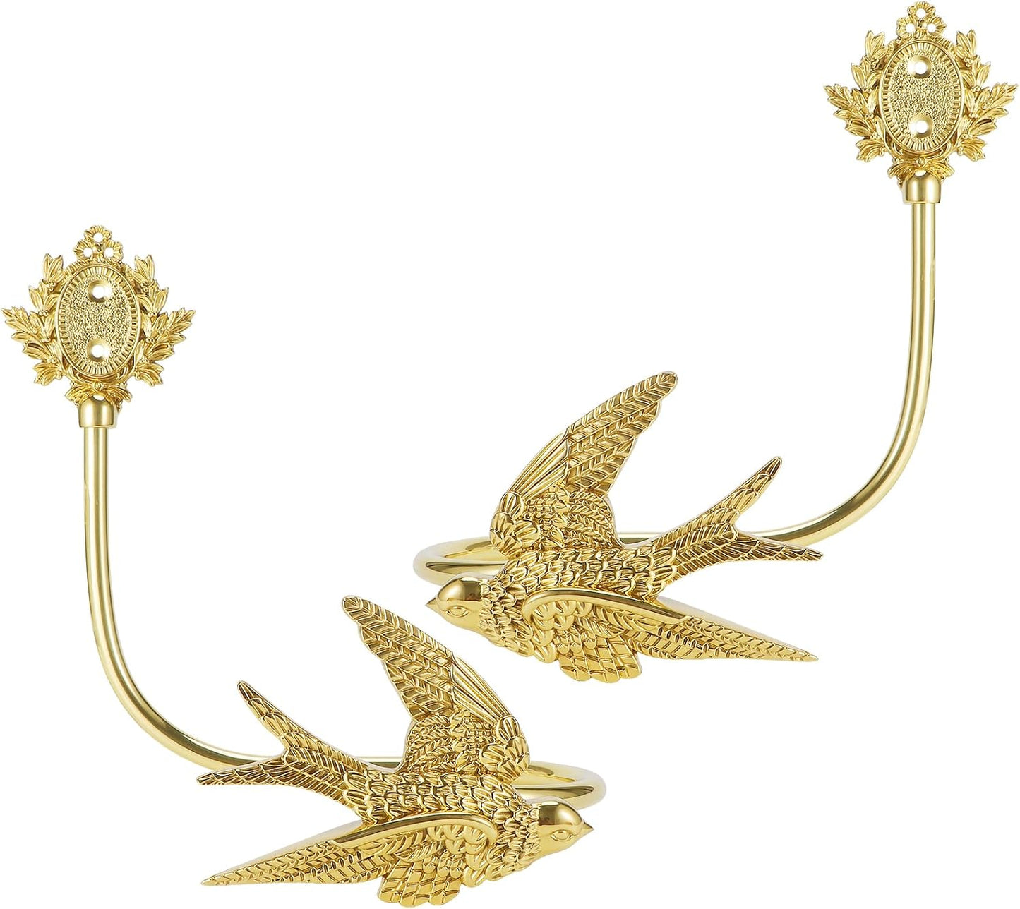 2 Pcs Vintage Heavy Duty Gold Brass Bird Head Curtain Tiebacks, Wall Mounted Handcrafted Animal Sculpture Curtain Holdbacks, Decorative Curtain Hooks for Living Room、 Bedroom and Home Office