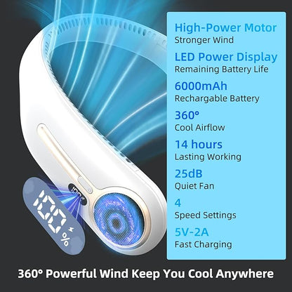 Portable Neck Fan, Hands Free Personal Wearable Bladeless Fan, 6000mAh USB - Image 3