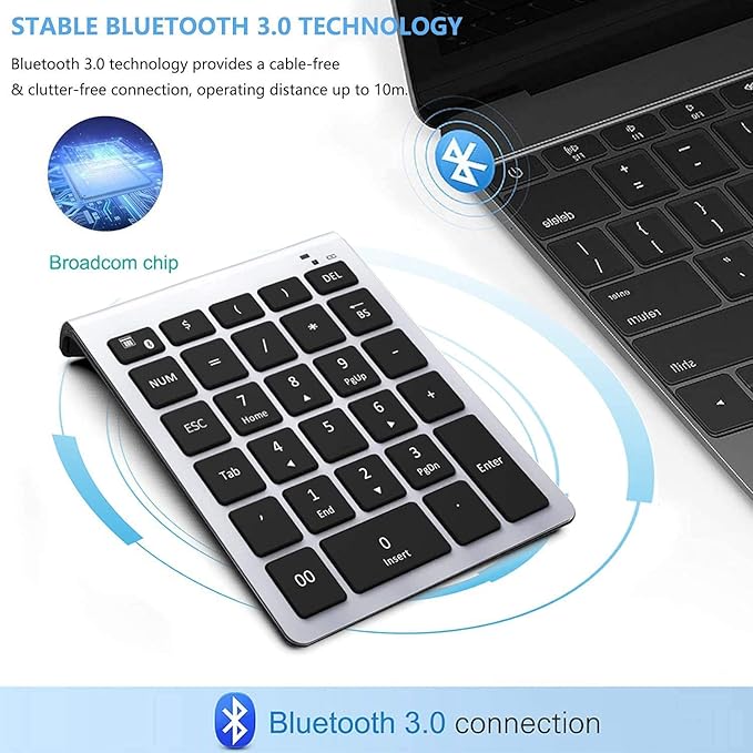 Lekvey Bluetooth Number Pad, 10 Keys Numeric Keypad Portable Wireless Bluetooth - Image 2