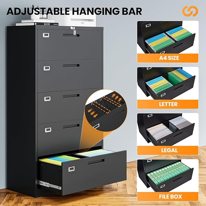5 Drawer File Cabinets for Home Office, Metal Filing Cabinet - Image 5