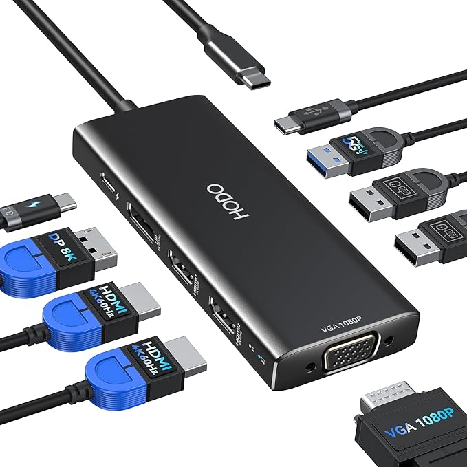HODO USB C Docking Station Dual Monitor Adapter by HODO