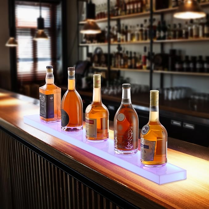 VEVOR LED Lighted Liquor Bottle Display, 1 Tier 40 Inch Wall Mounted Whiskey - Image 2