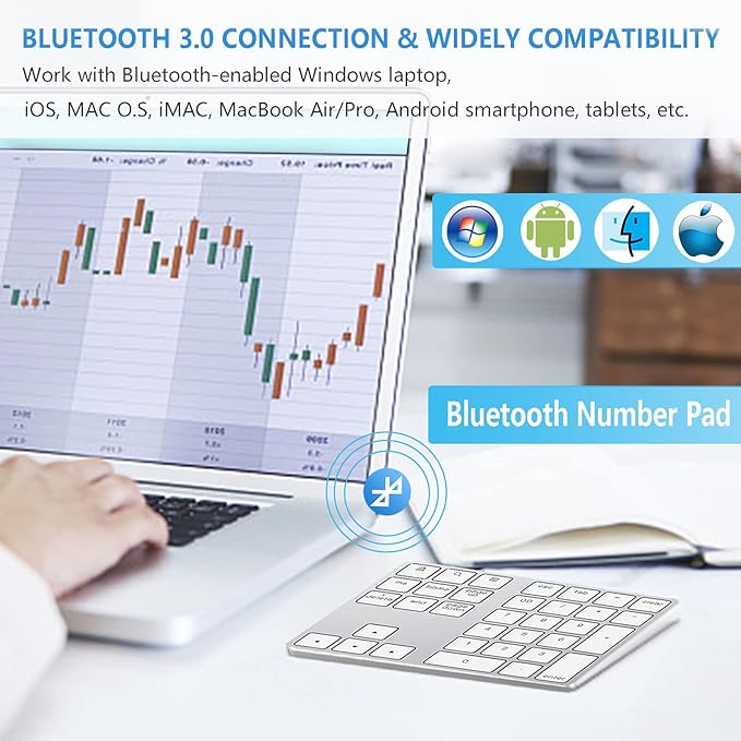 Lekvey Bluetooth Number Pad, Aluminum Rechargeable Wireless Numeric Keypad Slim - Image 4