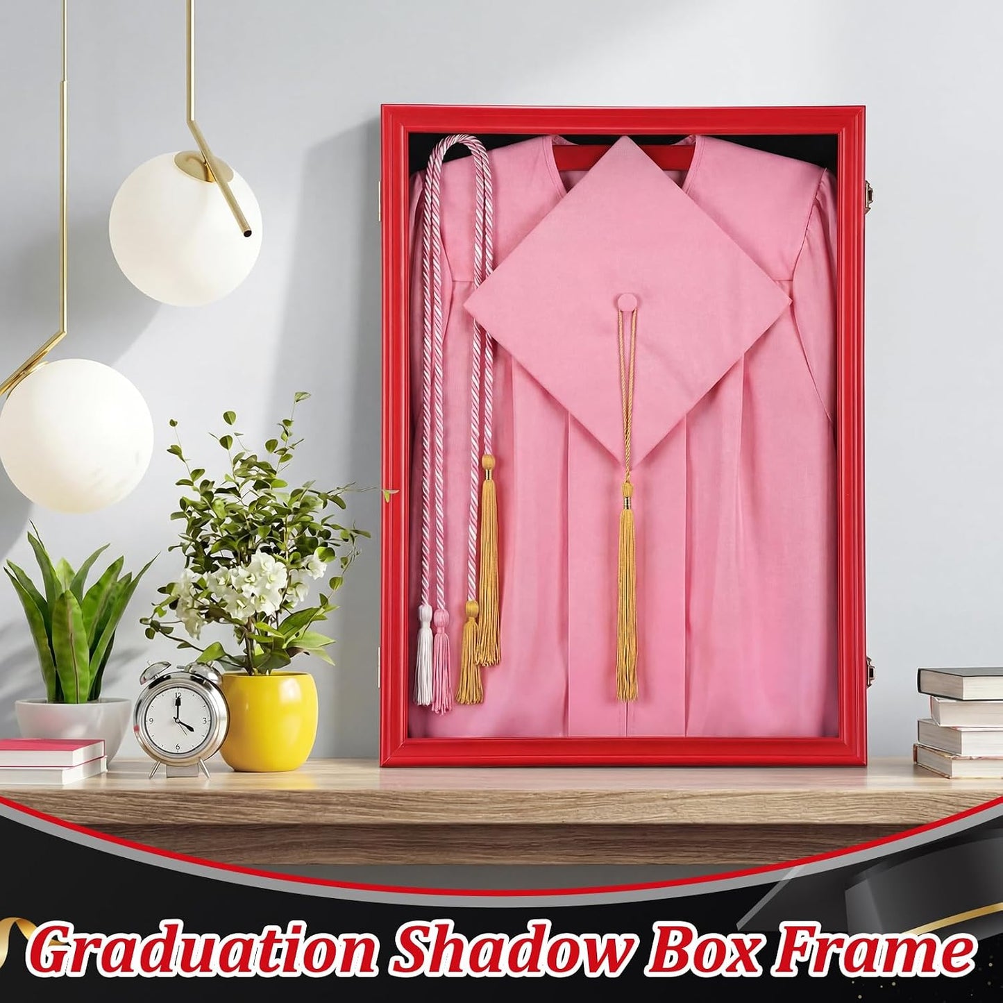 CroBlissful 1 Pcs 17"x23" Graduation Shadow Box Frame Large Wood Display Case with Stick Pins Hanging Hardware Graduation Gown Display Memory Shadow Box for Cap Gown Diploma Stole Cords (Red)