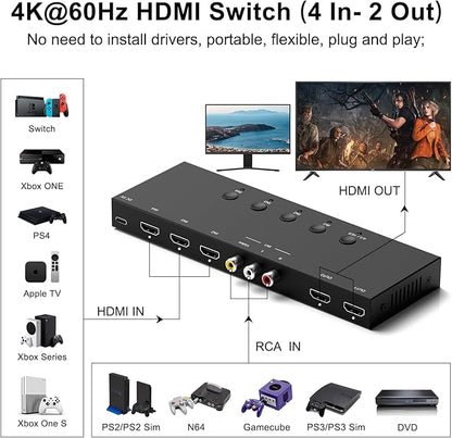 RuiPuo 4In to 2Out HDMI/AV Switch RCA to 2Port HDMI Converter - Image 5
