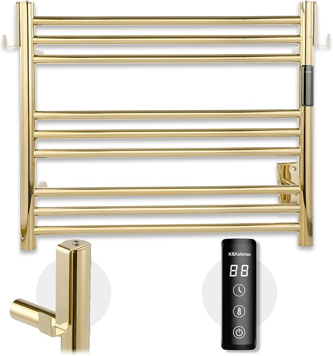 K&KALONZO Towel Warmer for Bathroom, Wall-Mounted 9-Bar Heated Towel Rack by KKALONZO