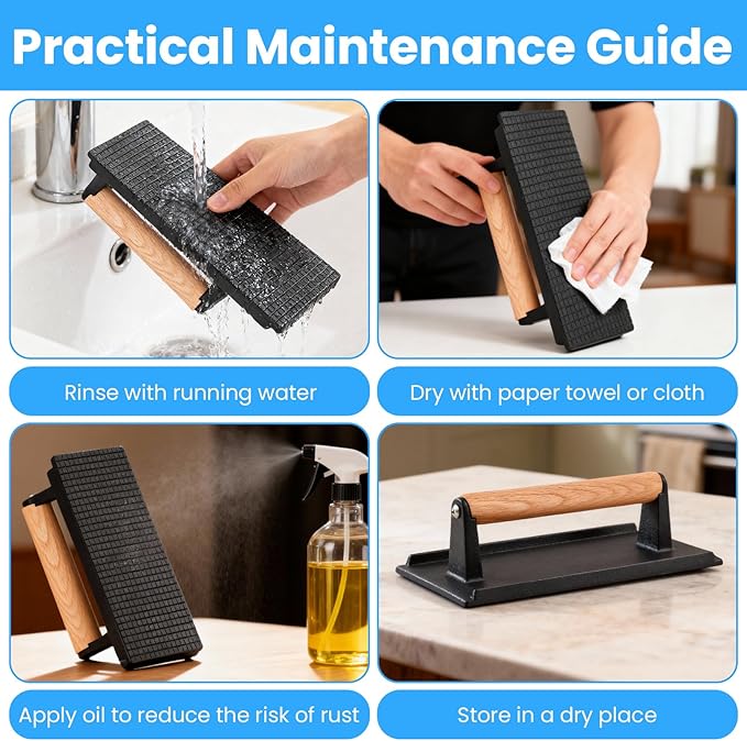 2 Pack Cast Iron Grill Press, Heavy Duty Rectangular Griddle Weight - Image 5