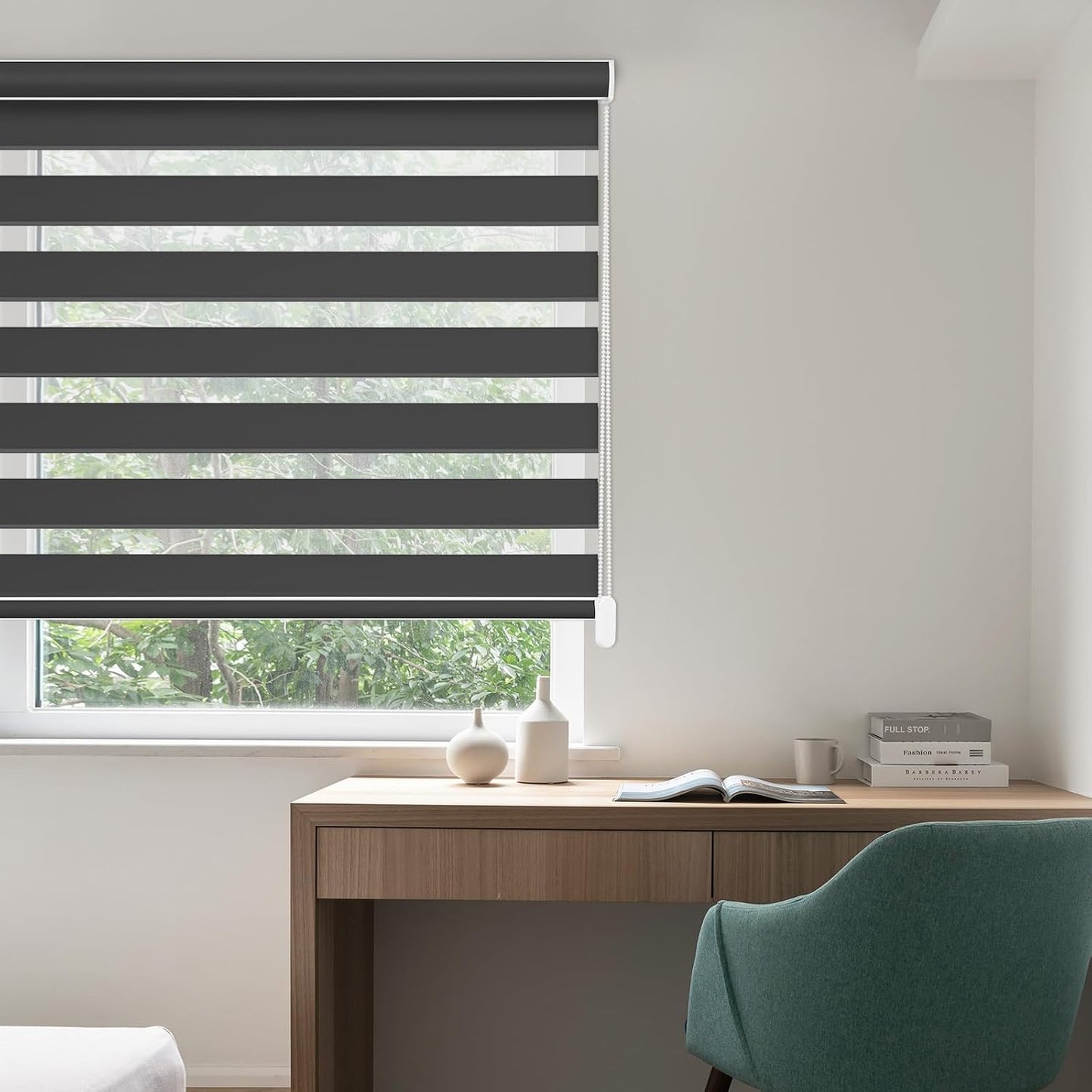 Custom Size Zebra Blinds for Indoor Windows with Cord, Dual Layer Blackout Zebra Roller Shades Corded Pull Down for Home Office Sliding Glass Door Black Out Room Darkening Easy Install
