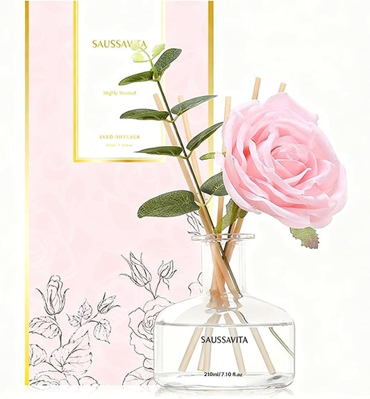 Reed Diffusers Set, 7.10 oz Rose Water Scented Diffuser by SAUSSVITA