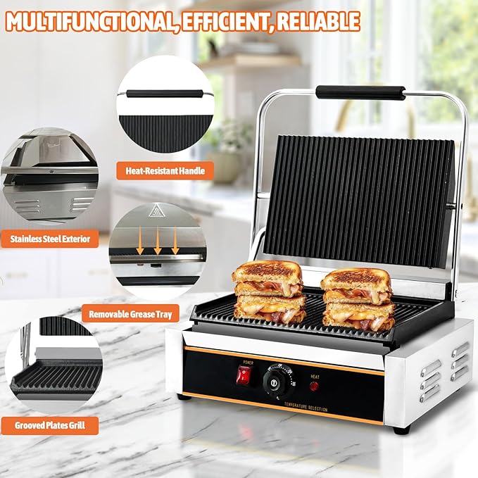 Commercial Panini Press Grill 2200W Countertop Electric Sandwich Maker - Image 7