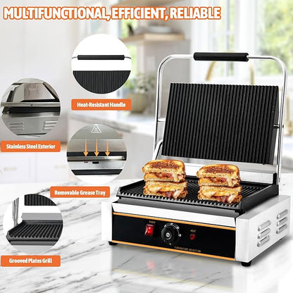 Commercial Panini Press Grill 2200W Countertop Electric Sandwich Maker - Image 7