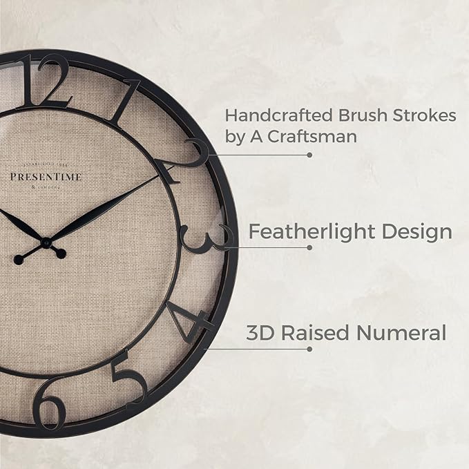 Presentime & Co 21" Farmhouse Series Wall Clock, Cottage Style, Faux Burlap - Image 2