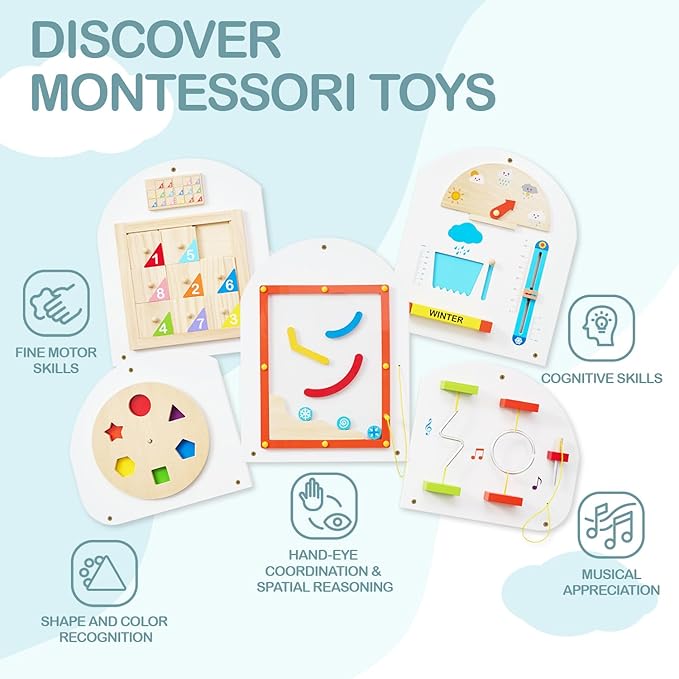Monläurd® Cloud Montessori Busy Board, Sensory Board, Wooden Toys, Wall Toys - Image 4