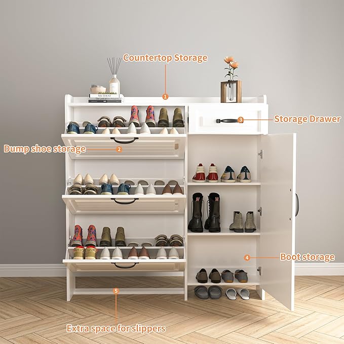 Shoe Cabinet for Entryway, Freestanding Shoe Storage Cabinet - Image 4